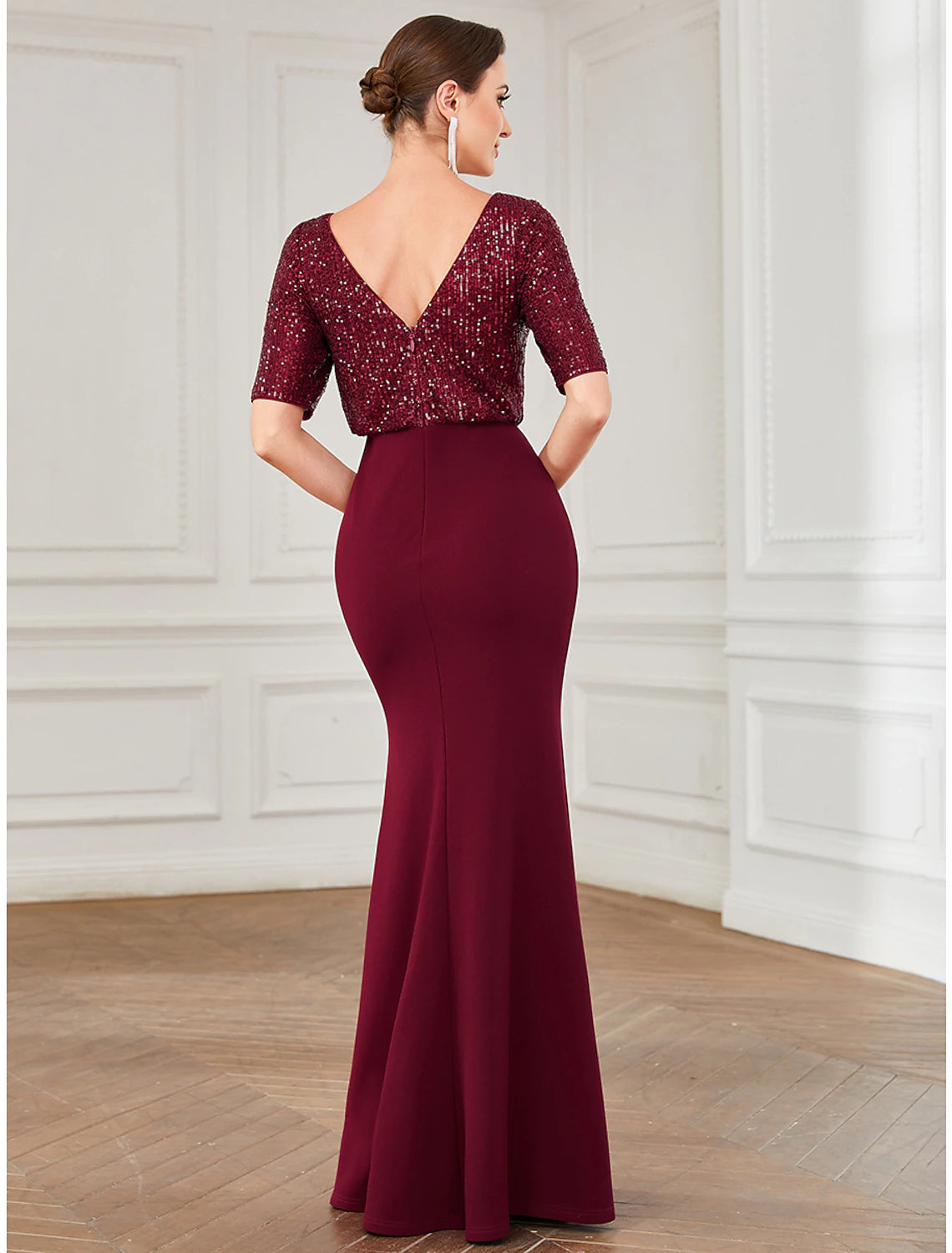 Wholesale  Mermaid / Trumpet Evening Gown Sparkle & Shine Dress Party Wear Wedding Guest Floor Length Half Sleeve Jewel Neck Sequined with Sequin